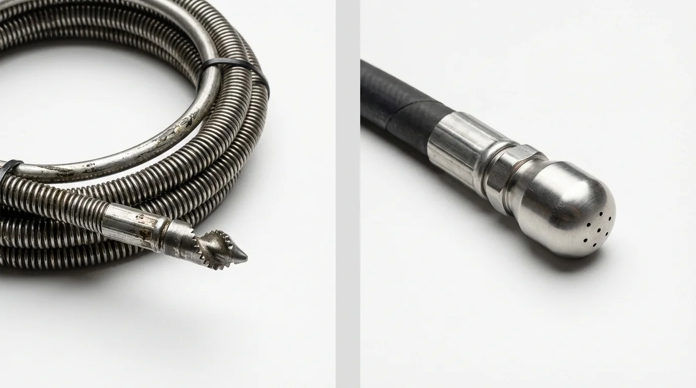 Drain snake cable and hydro jetting nozzle used for drain cleaning in Towaoc, CO