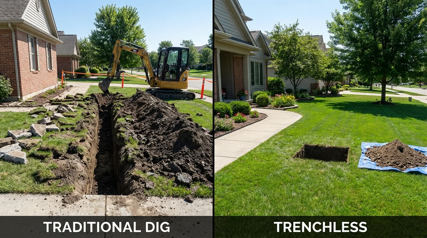 Trenchless sewer repair with minimal yard damage versus traditional excavation in Towaoc, CO